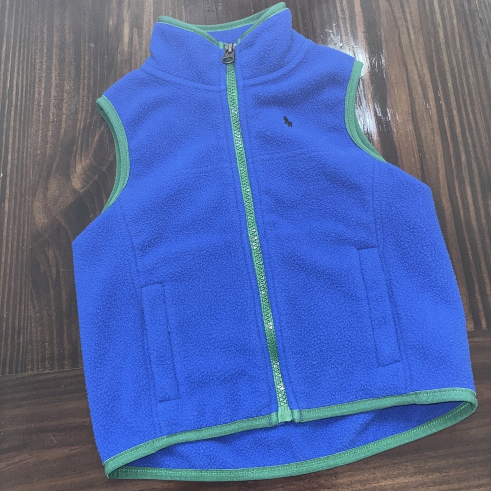 Polo Ralph Lauren Boys Kids Blue Fleece Vest Pockets Full Zip 3 3T